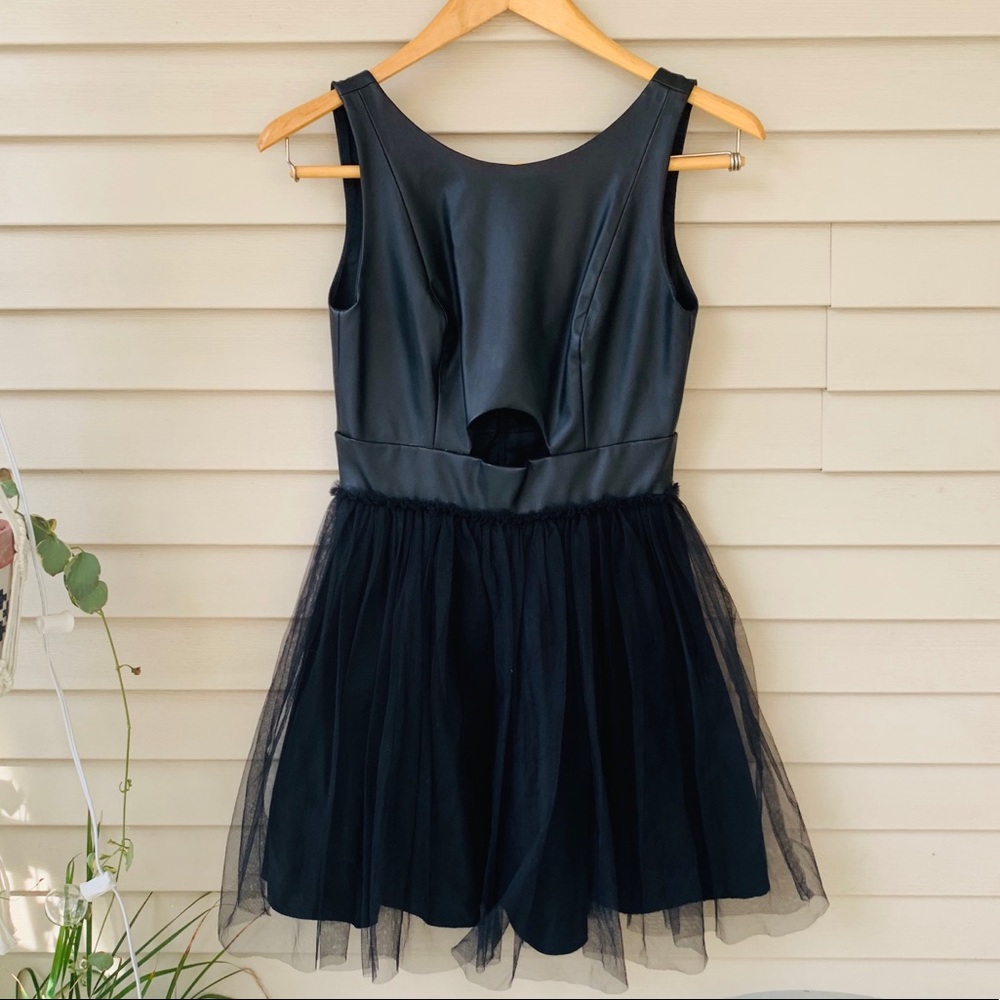 BCBGeneration leather and tulle party dress